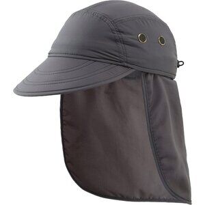 Men's Grey 100% Polyester Wide Brim Uv Protection With Neck Flap Fishing Sun Hat